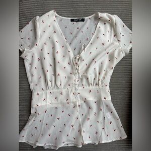 New rose White Floral Lace-Up Top corset small